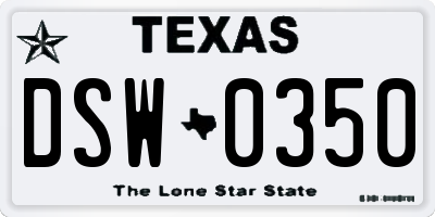TX license plate DSW0350