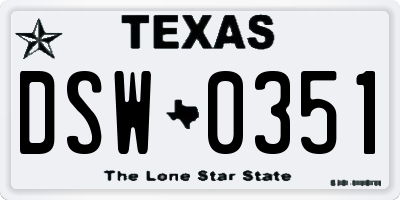 TX license plate DSW0351