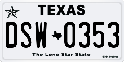 TX license plate DSW0353