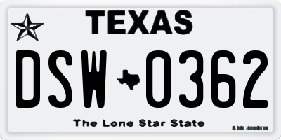 TX license plate DSW0362
