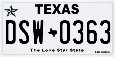 TX license plate DSW0363