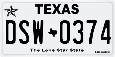 TX license plate DSW0374