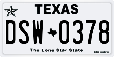 TX license plate DSW0378