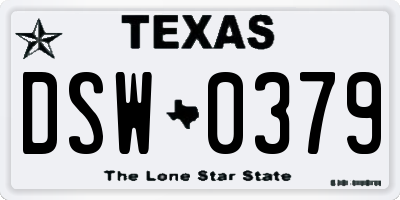 TX license plate DSW0379