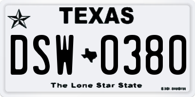 TX license plate DSW0380