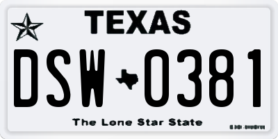 TX license plate DSW0381