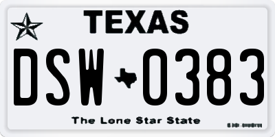 TX license plate DSW0383