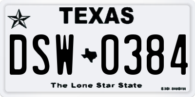 TX license plate DSW0384