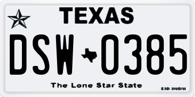 TX license plate DSW0385