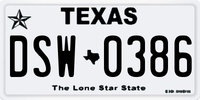 TX license plate DSW0386
