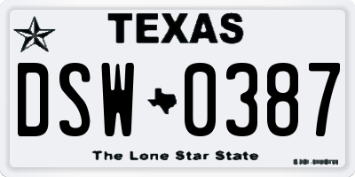 TX license plate DSW0387