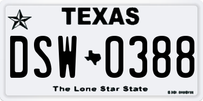 TX license plate DSW0388
