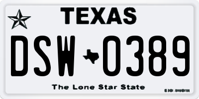 TX license plate DSW0389