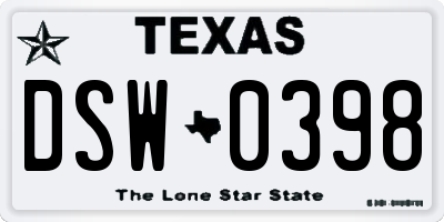 TX license plate DSW0398
