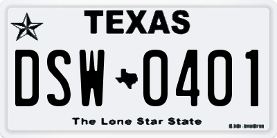 TX license plate DSW0401