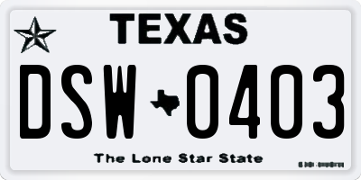 TX license plate DSW0403