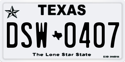 TX license plate DSW0407