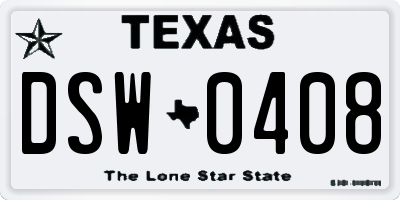 TX license plate DSW0408