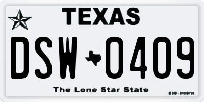 TX license plate DSW0409