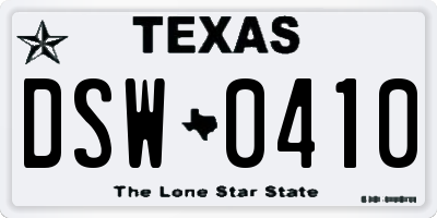 TX license plate DSW0410