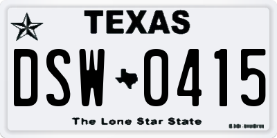 TX license plate DSW0415