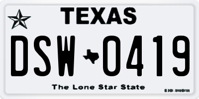TX license plate DSW0419