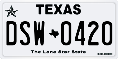 TX license plate DSW0420