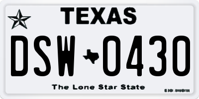 TX license plate DSW0430