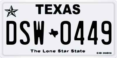 TX license plate DSW0449