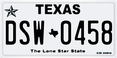 TX license plate DSW0458