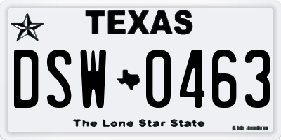 TX license plate DSW0463