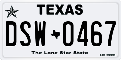 TX license plate DSW0467
