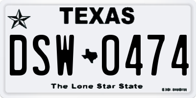 TX license plate DSW0474