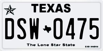 TX license plate DSW0475