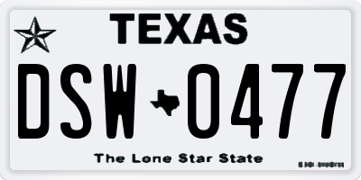TX license plate DSW0477