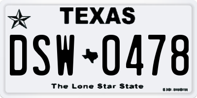 TX license plate DSW0478