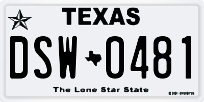 TX license plate DSW0481