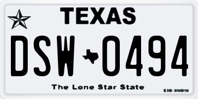 TX license plate DSW0494