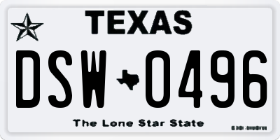 TX license plate DSW0496