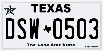 TX license plate DSW0503