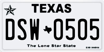 TX license plate DSW0505