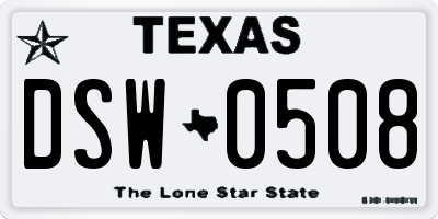 TX license plate DSW0508