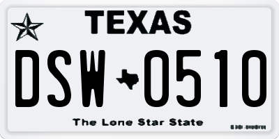 TX license plate DSW0510