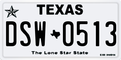 TX license plate DSW0513