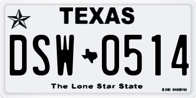 TX license plate DSW0514