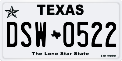 TX license plate DSW0522