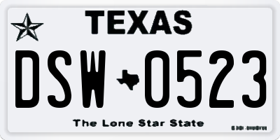 TX license plate DSW0523
