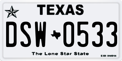 TX license plate DSW0533