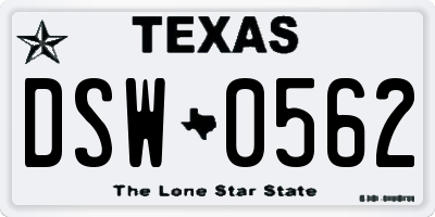 TX license plate DSW0562
