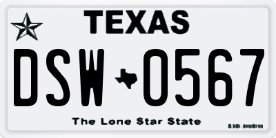 TX license plate DSW0567
